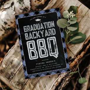 Invitation Lumberjack Blue Plaid BBQ Graduation Party
