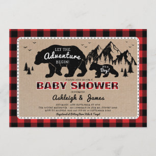 Invitation Lumberjack Bois Ours Plaid Baby shower