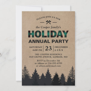 Invitation Lumberjack Green Buffalo Plaid Pines Fête