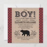 Lumberjack ours Flannel Rustic Boy Baby shower Inv
