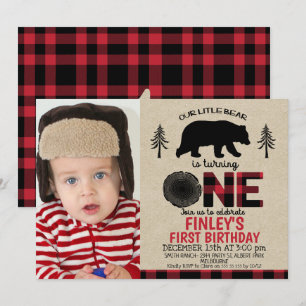 Invitation Lumberjack petit ours Photo 1er anniversaire Invit