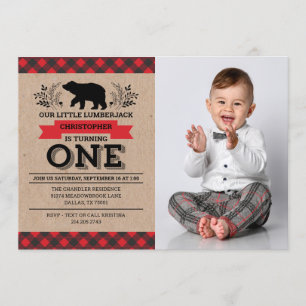 Invitation Lumberjack Première fête d'anniversaire Rustic Boy