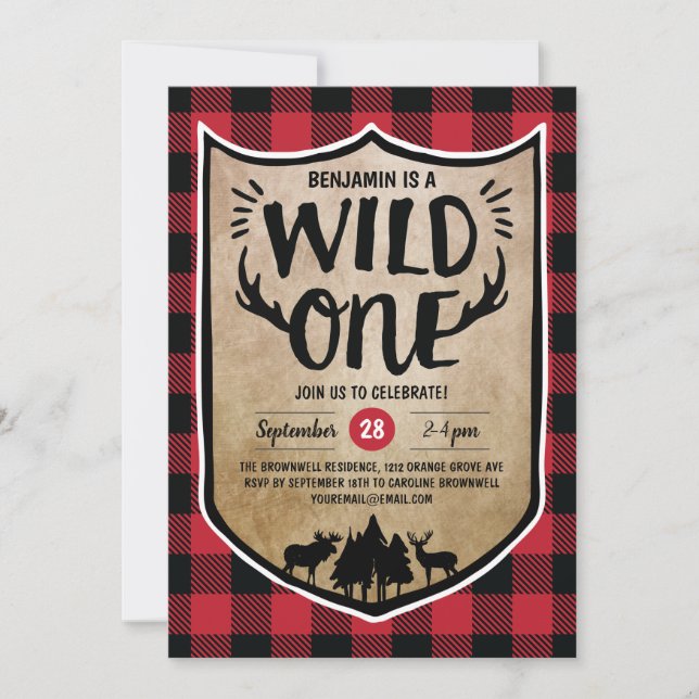 Invitation Lumberjack Wild One Boys 1ère fête d'anniversaire (Devant)