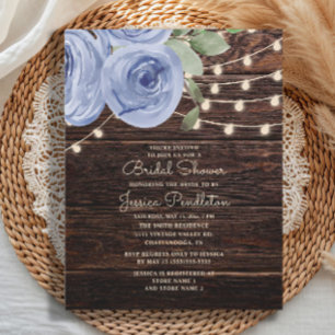 Invitation Lumière à cordes florale en bois rustique bleue po