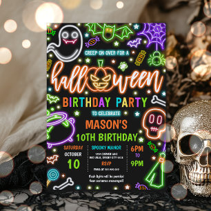 Invitation Lumière Dans Le Neon Noir Halloween Fête Anniversa