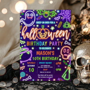 Invitation Lumière Dans Le Neon Noir Halloween Fête Anniversa