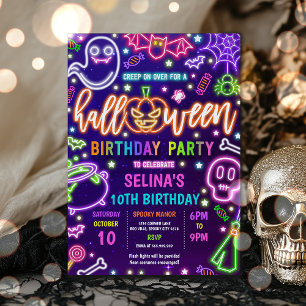 Invitation Lumière Dans Le Neon Noir Halloween Fête Anniversa