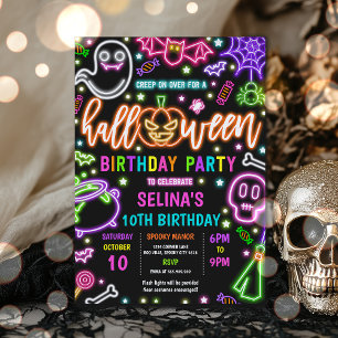 Invitation Lumière Dans Le Neon Noir Halloween Fête Anniversa