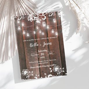 Invitation Lumière de corde en bois rustique mariage campagne