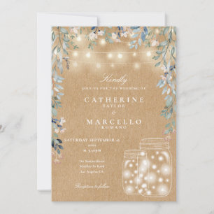 Invitation Lumière de corde florale Pot Mason Rustique Kraft 