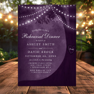 Invitation Lumière de corde initiale d'arbre rustique violet 