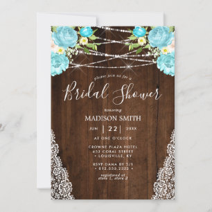 Invitation Lumière de corde rustique Aqua Mint Fleurale pour