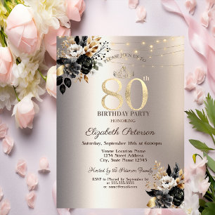 Invitation Lumière de cordes Roses Noires Ivory 80e Anniversa