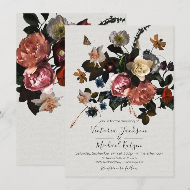Invitation Lumière florale néoclassique et Mariage gonflable (Devant / Derrière)