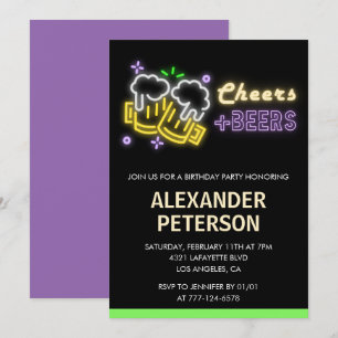 Invitation Lumière néon Cheers Beer Hommes 43e anniversaire