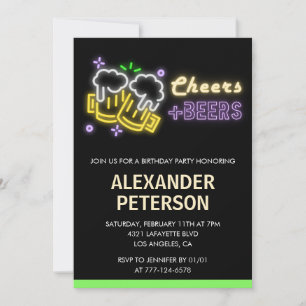Invitation Lumière néon Cheers Beer Hommes 97e anniversaire