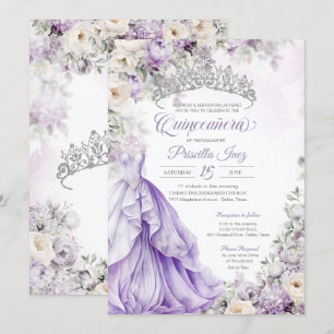 Invitation Lumière violet Élégante Gown Princesse Quinceanera