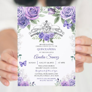 Invitation Lumière violet Espagnol fille douce 16e anniversai