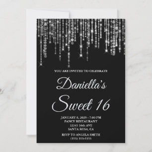 Invitation Lumières à Chaîne Argentées Brillantes Sweet 16 No