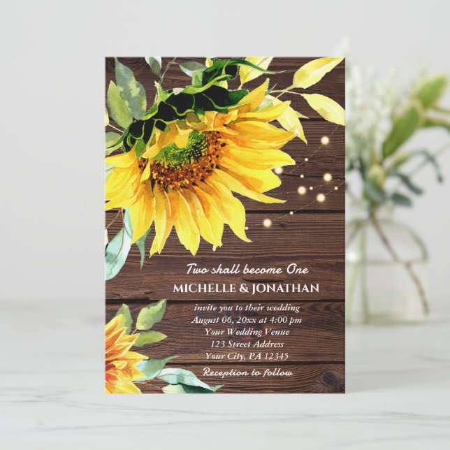 Invitation Lumières à chaîne de tournesol sur Mariage chrétie (Debout devant)