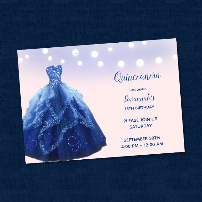 Invitation Lumières à cordes bleues de la Marine Quinceanera (Créateur téléchargé)
