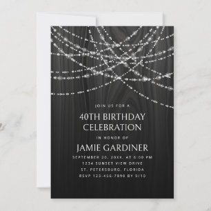 Invitation Lumières à cordes Bois Noir Anniversaire rustique