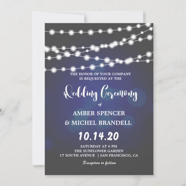 Invitation Lumières à cordes brillantes Mariage bleu profond  (Devant)