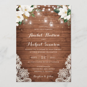 Invitation Lumières à cordes de bois rustique floral Lace Mas