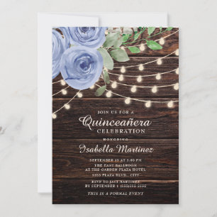 Invitation Lumières à cordes en bois rustique Quinceañera flo