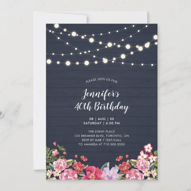 Invitation Lumières à cordes et bois | Fête d'anniversaire Fl (Devant)