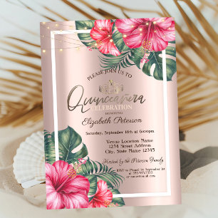 Invitation Lumières à cordes Hibuscus Rose Or Quinceañera