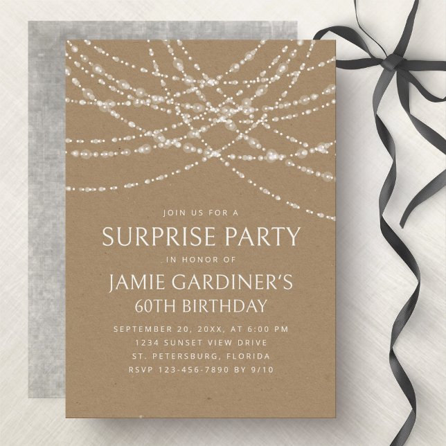 Invitation Lumières à cordes Kraft Surprise Anniversaire (Créateur téléchargé)
