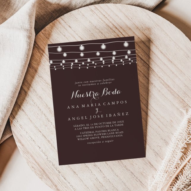 Invitation Lumières à cordes modernes Nuestra Boda Mariage (Créateur téléchargé)