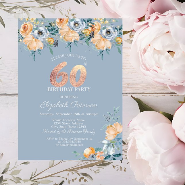 Invitation Lumières à cordes roses Dusty Blue 60e anniversair (Créateur téléchargé)