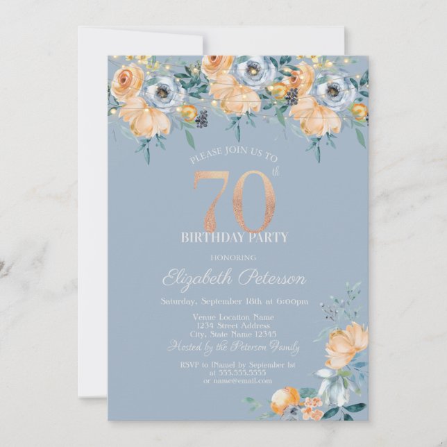 Invitation Lumières à cordes roses Dusty Blue 70e anniversair (Devant)