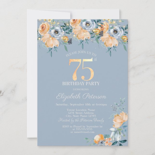 Invitation Lumières à cordes roses Dusty Blue 75e anniversair (Devant)