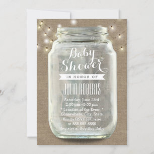 Invitation Lumières à cordes rustiques Baby shower Mason Jar