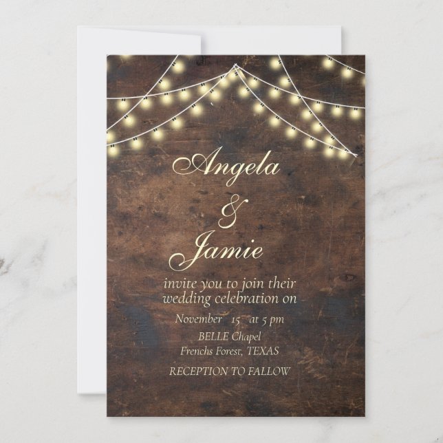 Invitation lumières à cordes rustiques élégant MARIAGE (Devant)