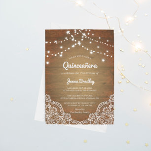 Invitation Lumières à dentelle rustique Quinceañera Anniversa