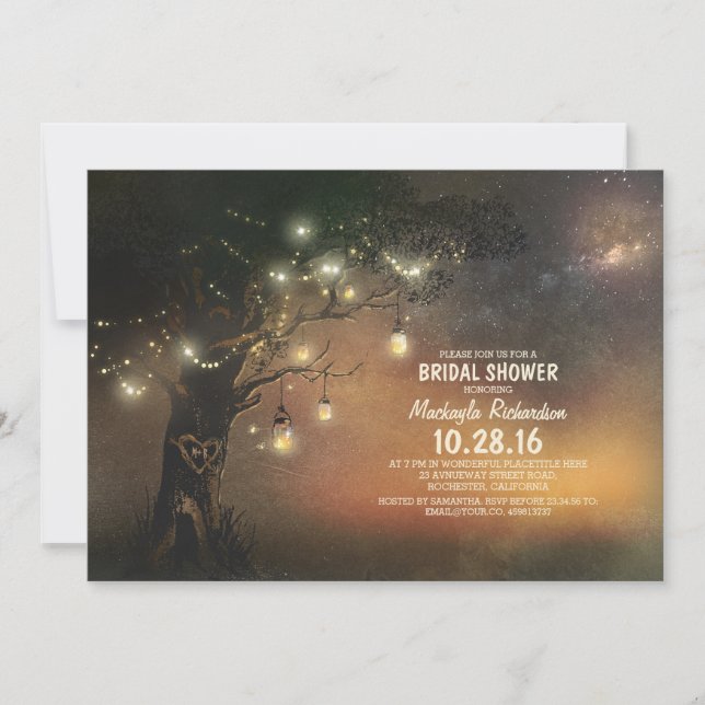 Invitation Lumières Arbre et Jarres Mason Fête des mariées ru (Devant)