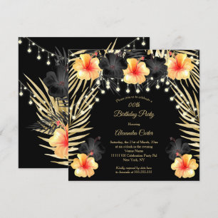 Invitation Lumières Black Gold jaune Hibiscus Tropical Party