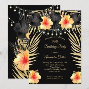 Invitation Lumières Black Gold jaune Hibiscus Tropical Party