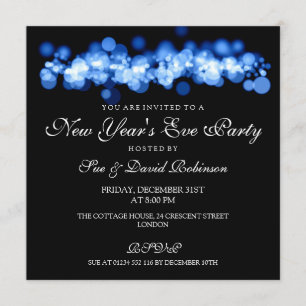 Invitation Lumières bleues de Bokeh de partie de réveillon de