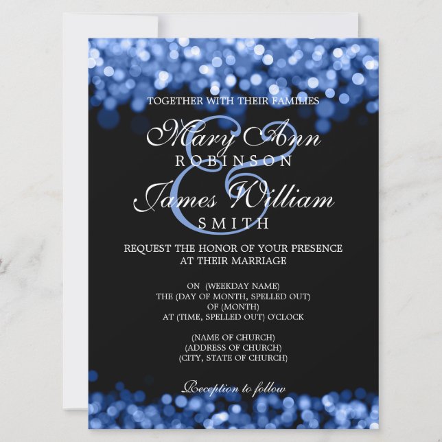 Invitation Lumières bleues de mariage élégantes (Devant)