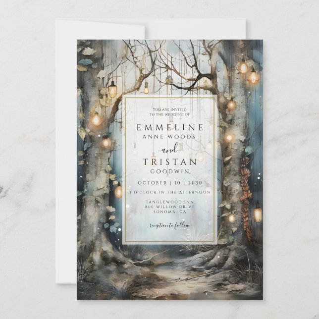 Invitation Lumières brillantes du Mariage de chemin forestier (Devant)