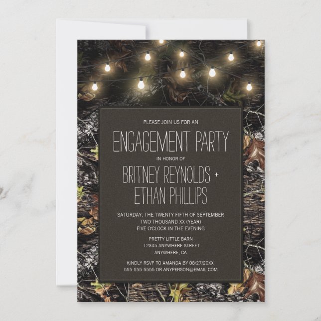 Invitation Lumières + Chasse Camo Engagement Parties Invitati (Devant)