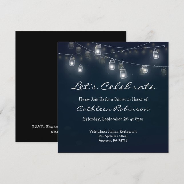 Invitation Lumières de bocal Mason pour célébrer le dîner (Devant / Derrière)