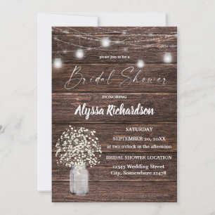 Invitation Lumières de bois et de ficelle Gypsophile Shower d