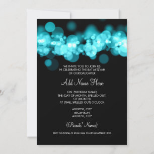 Invitation Lumières de Bokeh Turquoise Bat mitzvah