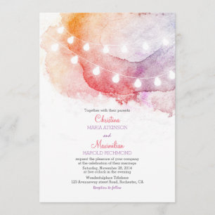 Invitation lumières de chaîne d'aquarelle mariage élégant